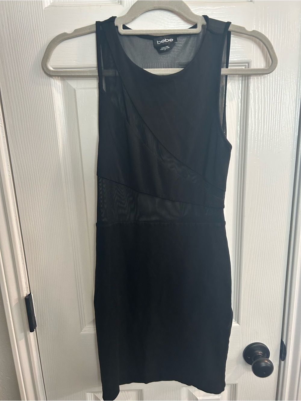 BEBE Black Sheer Panel Short Sheath Cocktail Dress size small